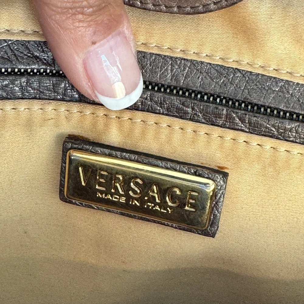 Versace Ostrich Handbag - Silver Grey with Champagne Hardware - Picture 14 of 17